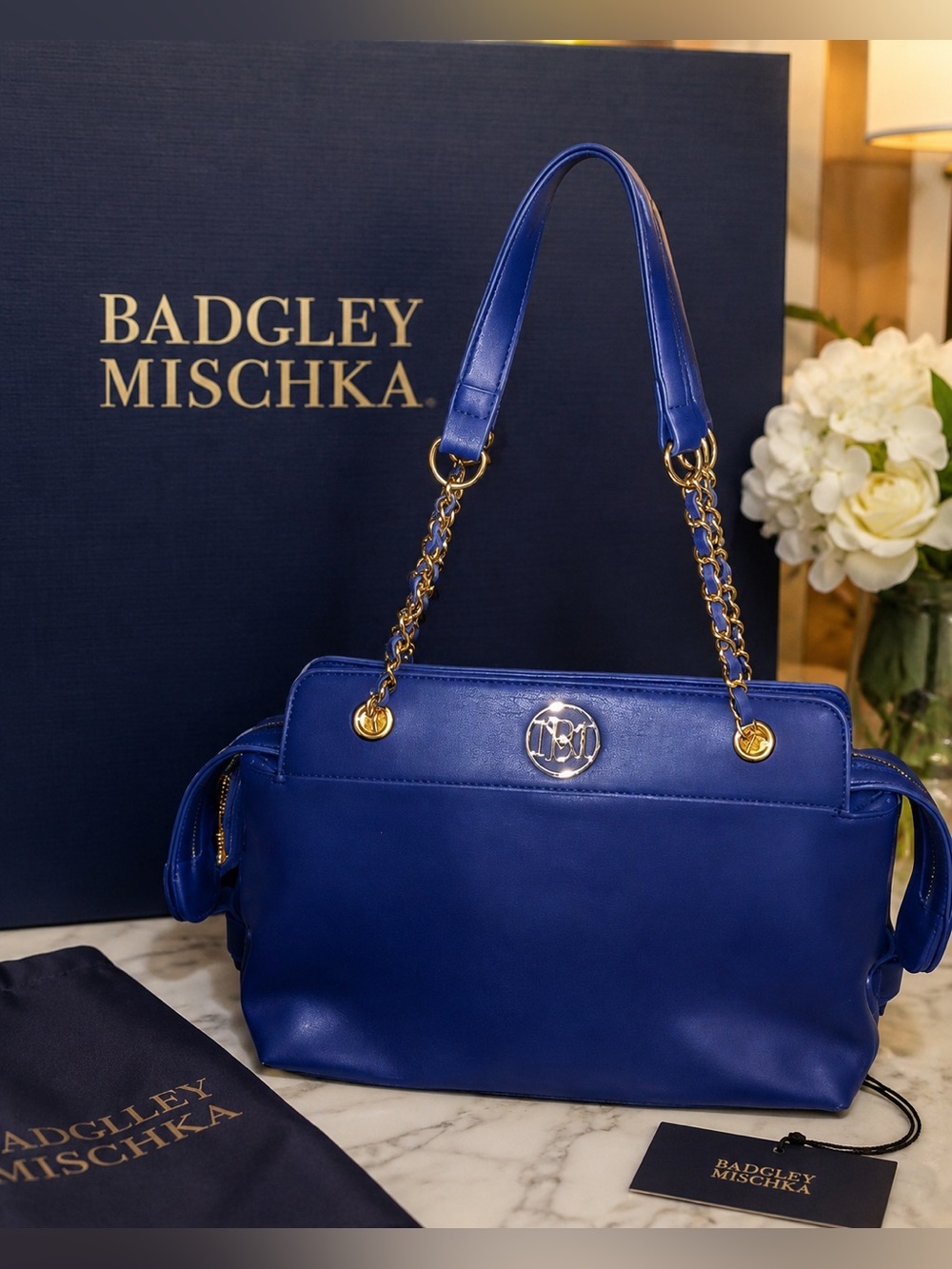 💙 Studio Badgley Mischka Cobalt Blue Vegan Leather Shoulder Bag